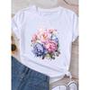 European Size Clothing T Shirt Tee Top Watercolor Trend 90s Flower Women Woman Print Fashion Female Short Sleeve Graphic T-shirts