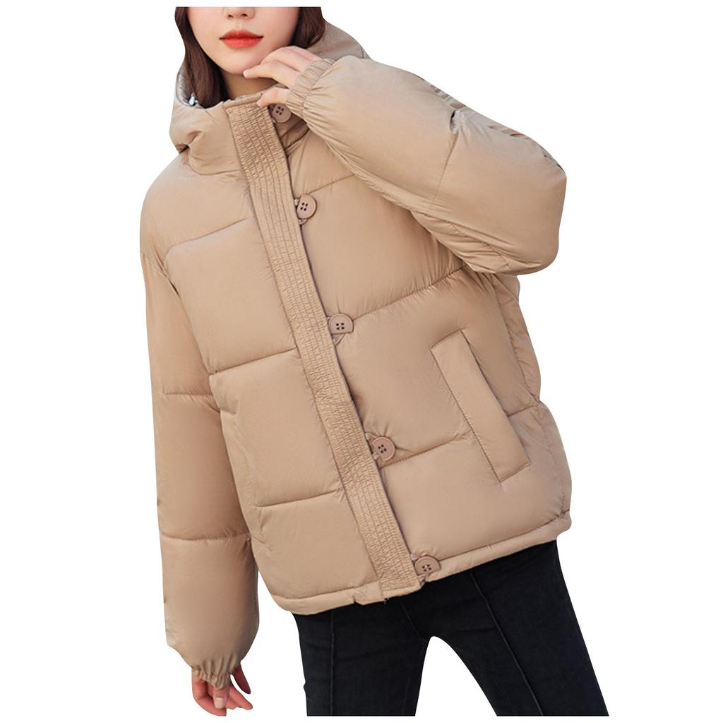Damă, culoare solidă, guler în picioare, cu mânecă lungă, buzunar, haină caldă din bumbac Jachetă din bumbac