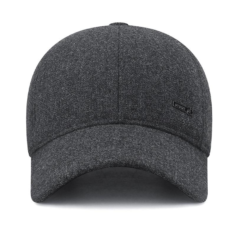 Autumn Winter Middle-Aged Hat Men's Woolen Thick Warm Ear Protection Baseball Cap Outdoor Velvet Cold-Proof Cap