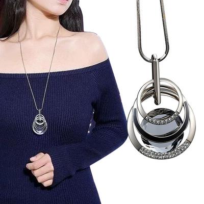 Exquisite Crystal Round Long Necklaces Pendants For Women Collier Femme Sweater Chain Choker Statement Collar Fashion Jewelry