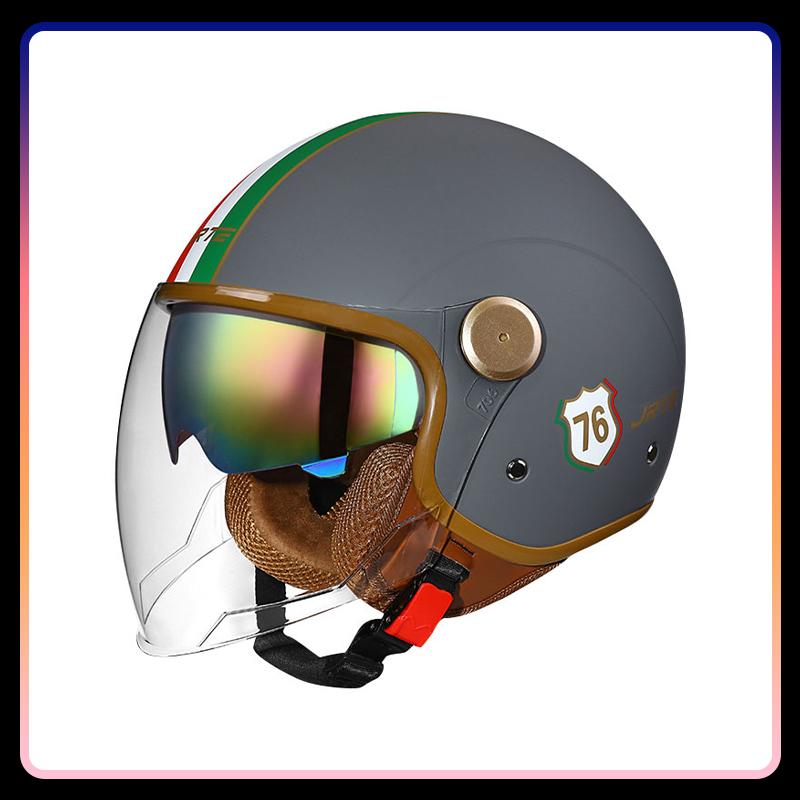 Men's Open Face Motorcycle Helmets Daul Lens Women Vintage Retro 3/4 Open Half Helmet Moto Equipment Double Visor Jet Helm DOT