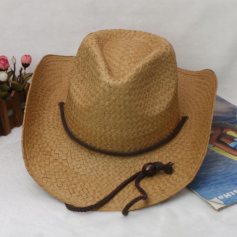Große handgewebte Strohhut für Herren Mode Damen Western Jazz Cowboyhut Meeresurlaub Reise Sonnenschutz Ritter Gras Hut L 58-60cm