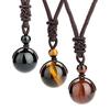 Colliers 16mm Obsidienne Noire Œil de Tigre Améthyste pour Femmes Hommes avec Cords Tressés Réglables Pendentif Cristal Naturel Ne