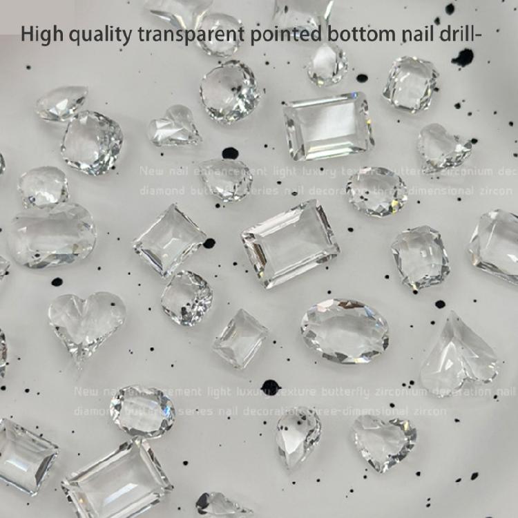 5Pcs Pointed Bottom Nail Rhinestones Gems 3D Mixed Shapes Clear Crystals Diamond