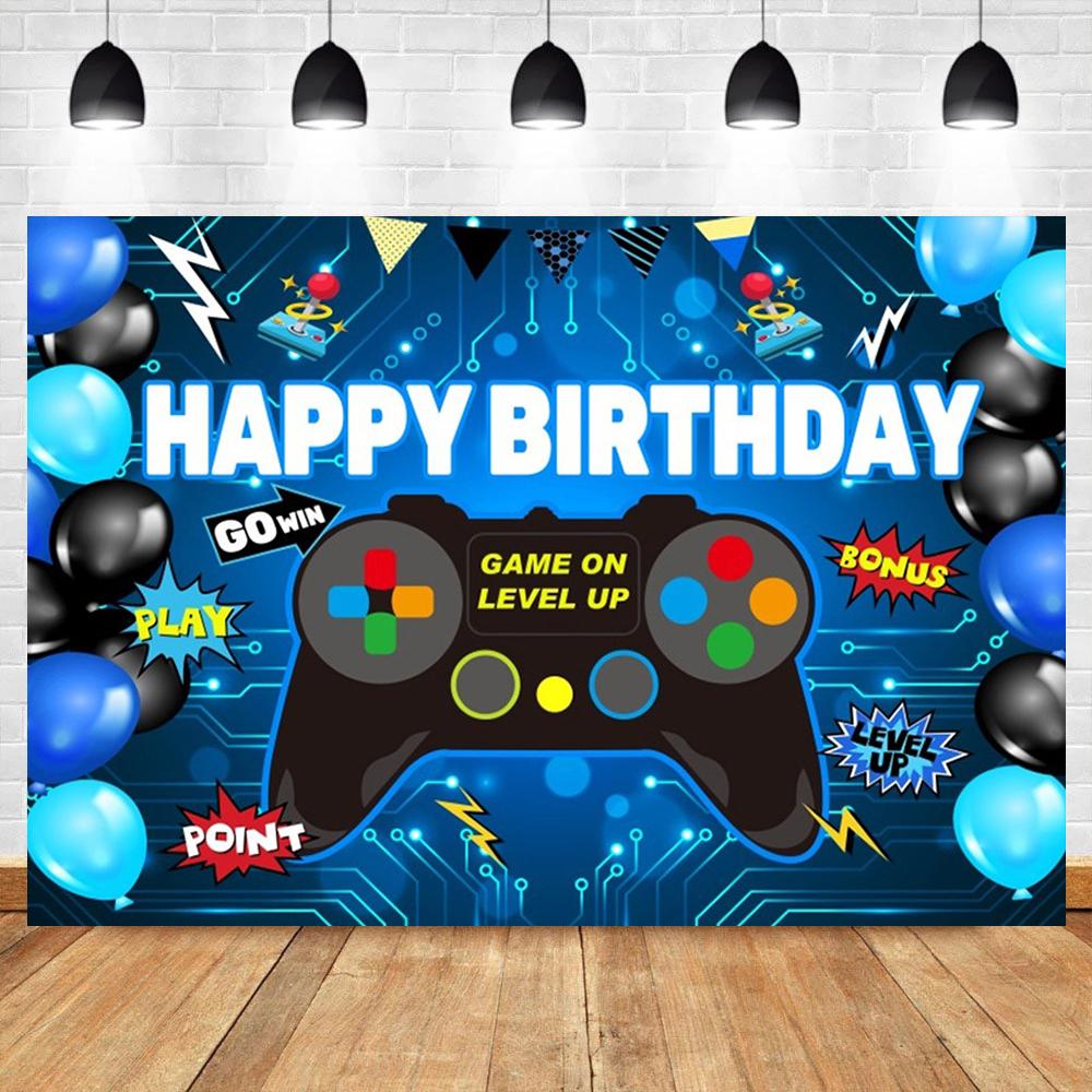 

Game On Happy Birthday Backdrop Gaming GamePad Theme Child Kids Boy Party Scene Layout Decor Game Night Photography Background 150x100cm