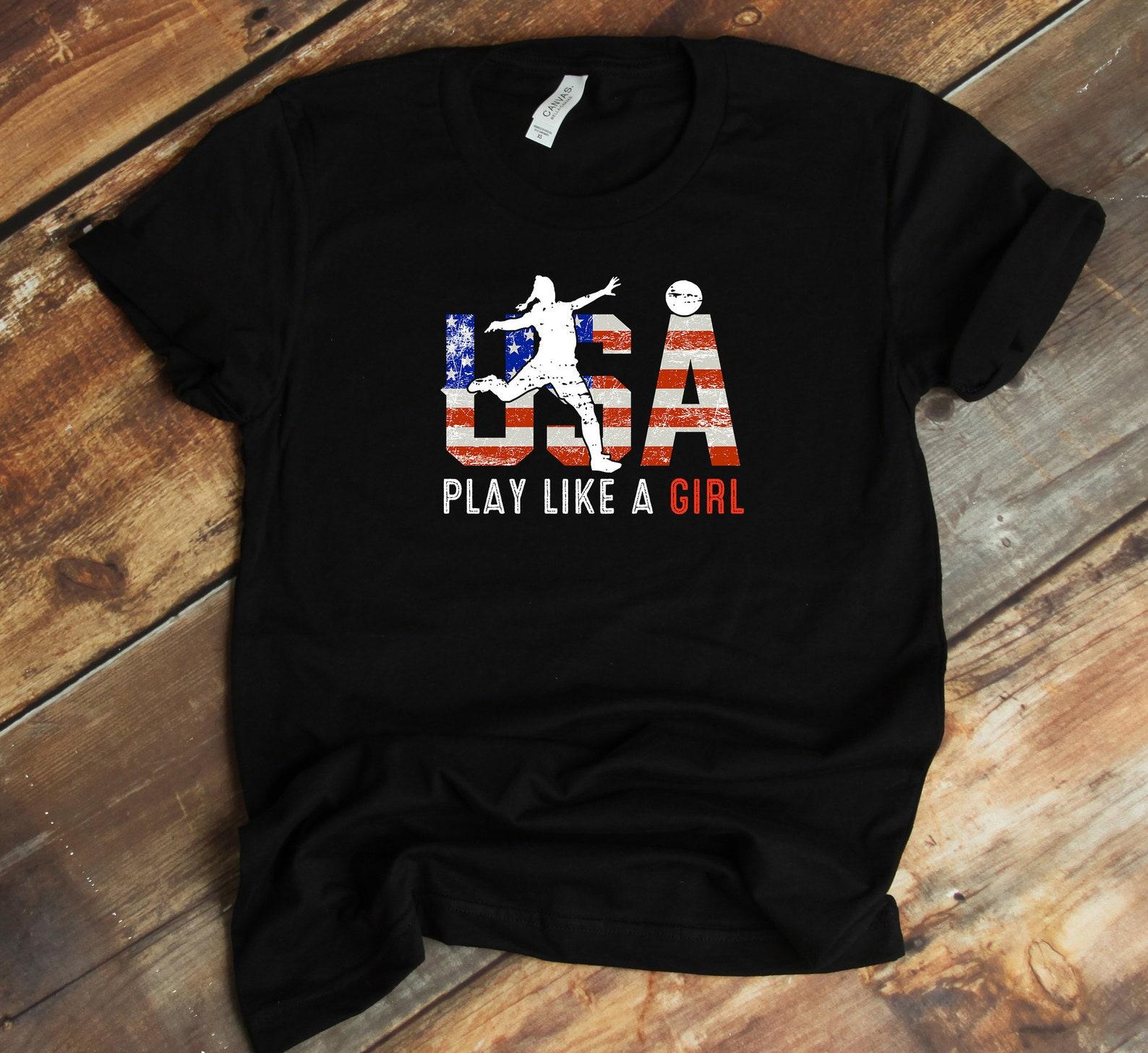 Like A Girl T-Shirt - USA American Flag Patriotic Women Soccer Player L