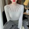 Unterziehpullover Damen Spitze Strass Slim Fit Vielseitiger Pullover Sweater Top Pulli Herbst und Winter Outfit