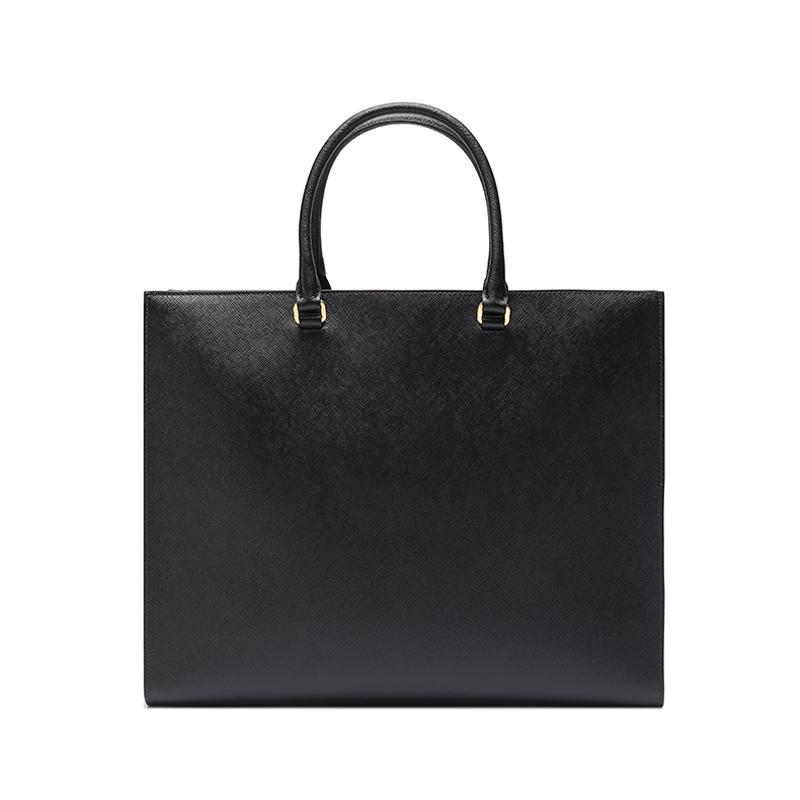 Prada Embossed Triangle Logo Leather Tote Bag Women Tote Bags Black 1BA363-NZV-F0002-V-XOA