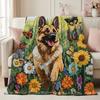 1PC Vibrant Wildflower & Butterfly German Shepherd Thick Flannel Blanket, Soft Warm Throw, Ideal Gift for Adults