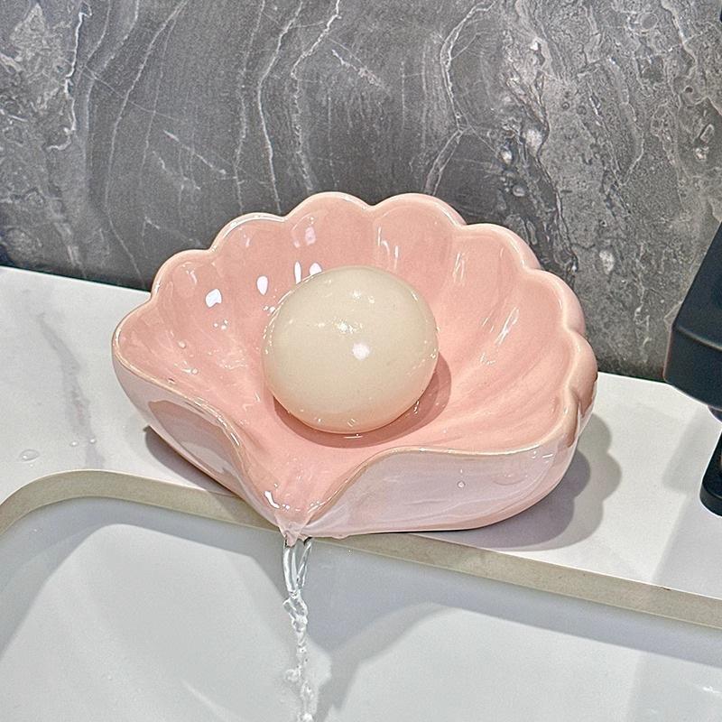 Luxury Shell-Shaped Soap Dish, Draining Plastic Holder for Bathroom Sink