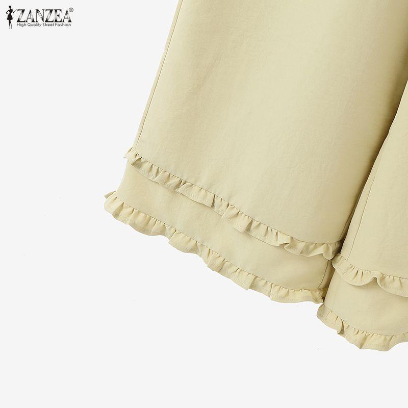 ZANZEA Damen Lässige Elastische Taille Lockere Cropped Hose