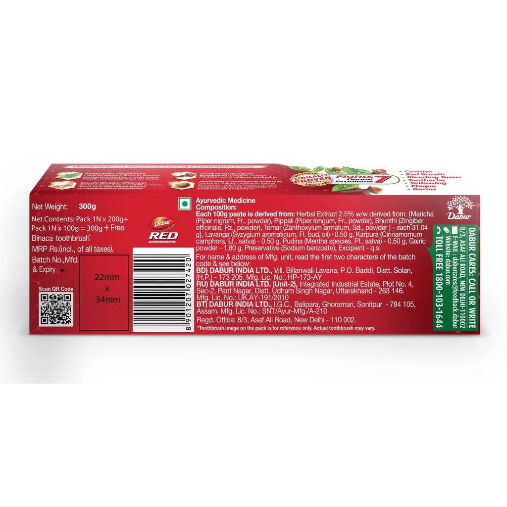 Dabur Red Toothpaste 300g Pack Of 2 Ayurvedic Paste For Germ Protection Cavity Plaque Oral Care