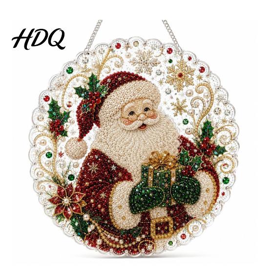 Celebration Party Supplies Christmas Acrylic Tree Hanging Ornament Faux Pearl Art DIY Painting Holiday Suncatcher 20cm Glowing Window Decor for Home