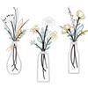 3 Pcs Metal Flowers, Wall Arts Metal Flower, Wall Decor Floral Line Hanging, Hollow Geometric Vase Sculpture, Modern Farmhouse Wall Hanging Ornament