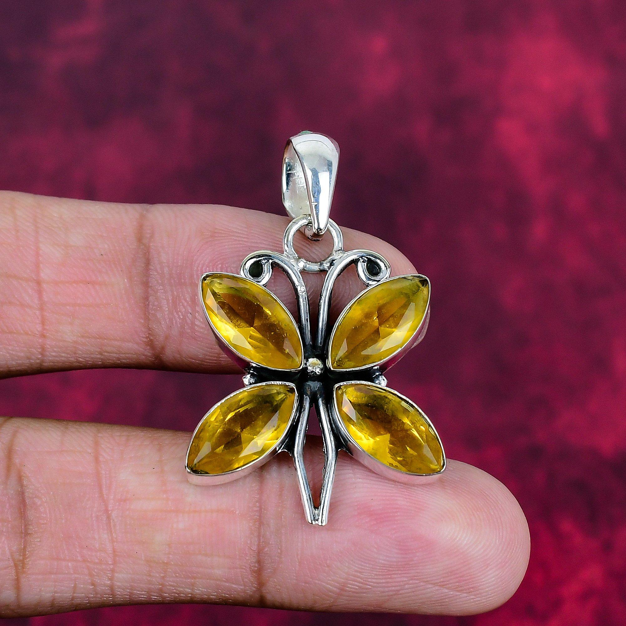 

Подвеска с цитрином, ювелирные изделия из стерлингового серебра 925 пробы с драгоценными камнями, подвеска ручной работы, на День Благодарения 2.63 Inches жёлтый