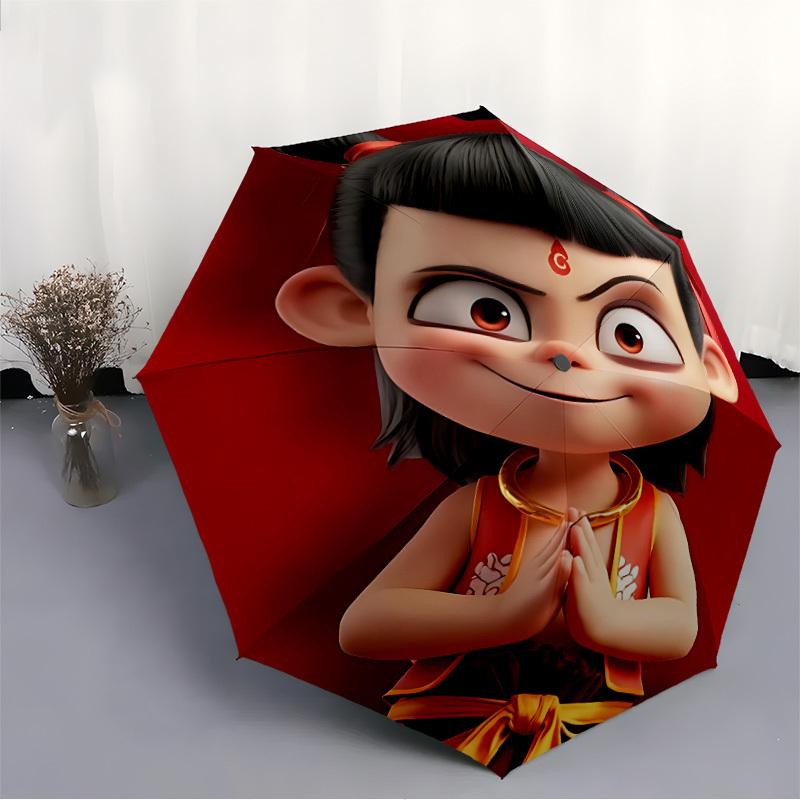 1pc Nezha Automatic Open/close Folding Portable Cute Windproof Umbrella  with 8-Ribs Structure for Women/Men, All Season Use Ideal for for Travel