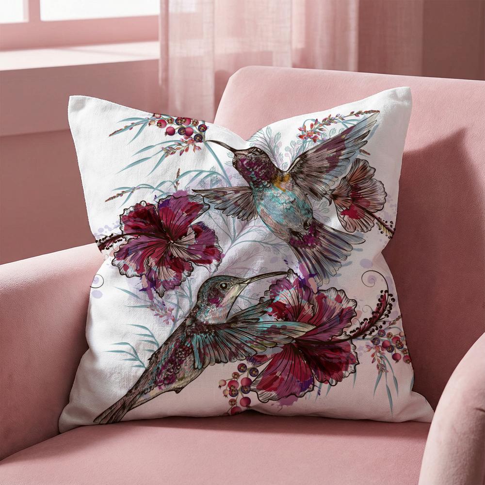 Hummingbird Spring Flowers Cushion Cover Multi-Scene Pillow Cover for Home & Car - Reversible, Soft & Durable for Daily Use