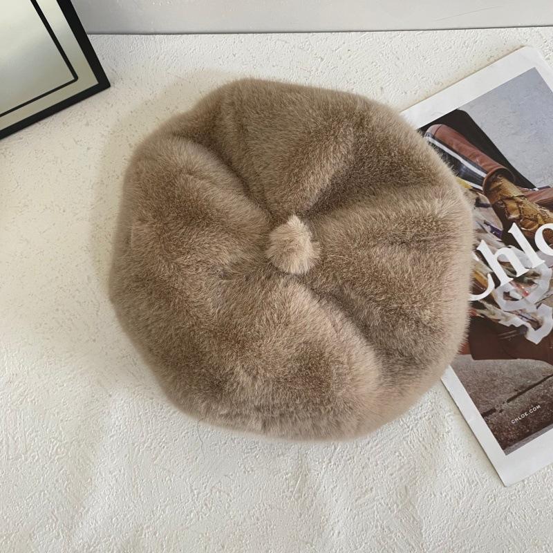 

JYL TS DIY Faux Fur Beret Unisex Winter Octagonal Painter Hat Faux Mink Fur 1222Mao12105 коричневато-жёлтый