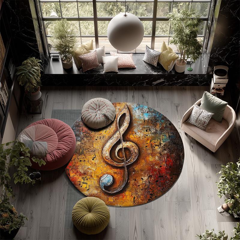 Musical Notes,Round Area Rug,Carpet Rug for Living Room Bedroom Sofa Playroom Decor,Non-slip Floor Mat
