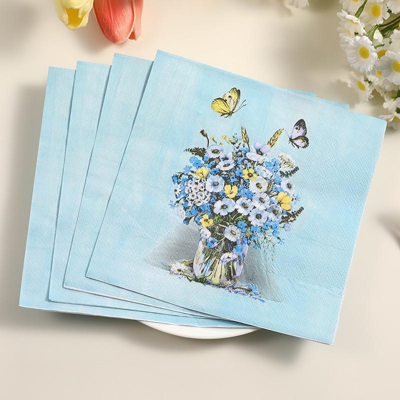 20 Stück/Packung Servietten mit Blumendruck Elegantes Tissue Geburtstag Hochzeitsfeier Dekoration