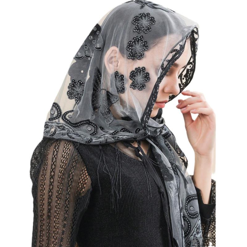Luxury Flower Lace Hollow Scarf Butterfly Print Tassel Triangle Shawl Wraps Polyester Mesh Scarves Bridal