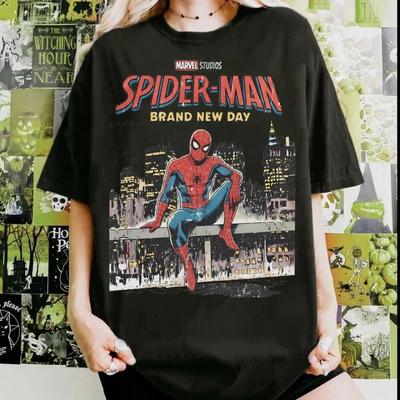 2026 New Movie Spider-Man Brand New Day Tom Holland Retro Print T Shirt Men Women Y2K Harajuku Loose Casual Tee Street Fashion