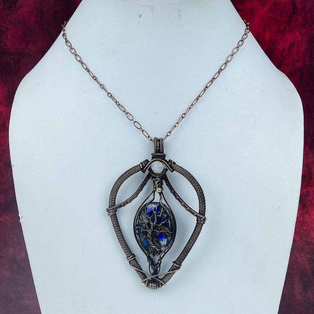 Lebensbaum Kupfer Sodalith Anhänger Kupferdraht Gewickelter Anhänger Regenbogen Mondstein Schmuck