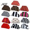 Daily Travel Toiletry Organizer Snap Shut Makeup Bag, Striped Knitted Clutch Pouch, Stylish Small Cosmetic Pouch for Purse Wide Open Brushes