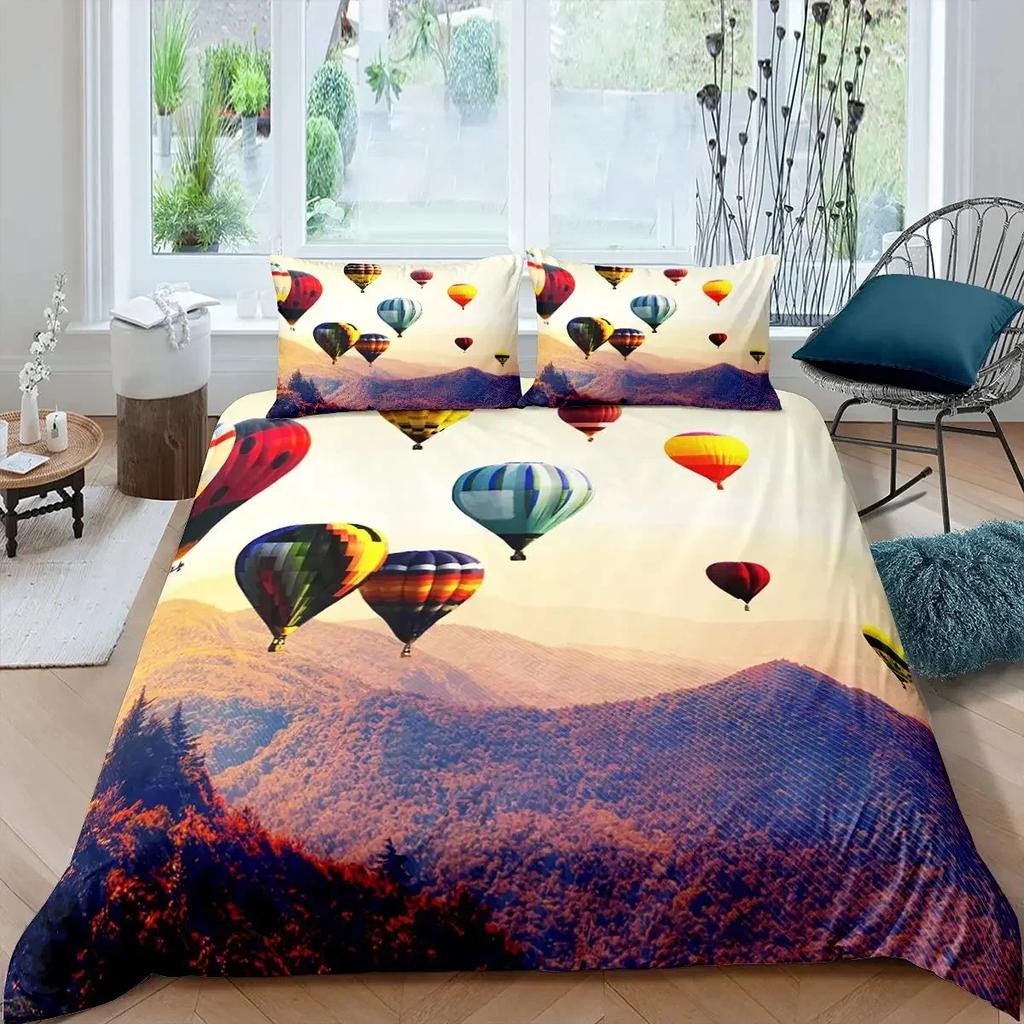 Hot Air Balloon Duvet Cover Set Romantic Balloon Bedding Set Extreme Sports Games Comforter Cover Romantic Trip Twin Quilt Cover