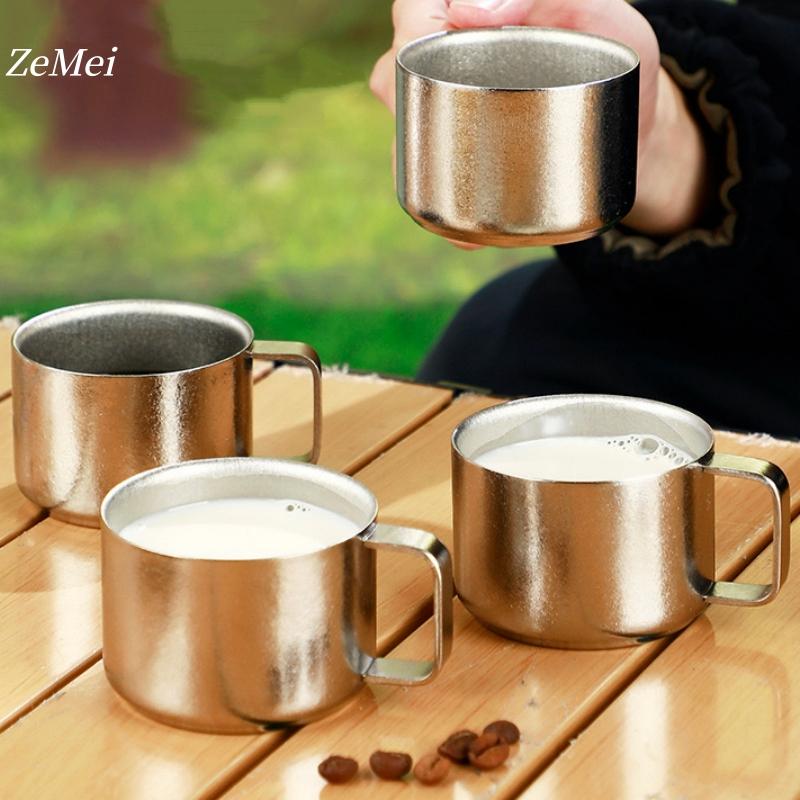 1Pcs Pure Titanium Double-Wall Mini Coffee Mug,Handheld Water Cup Silver-Gray Drinking Office Tea Mug 100ml Exquisite Coffee Cup