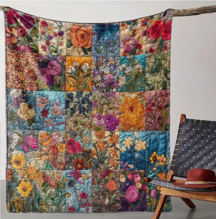 Intage Floral Patchwork Throw Blanket - Soft Cozy Flannel All-Season Knitted Polyester Digital Print Ideal for Sofa Bed Blanket