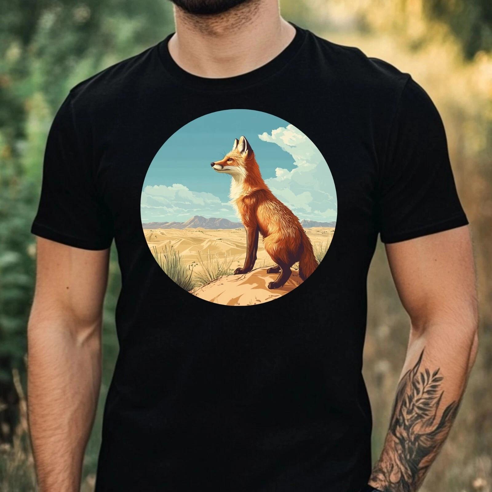 T-Shirt Herren Fuchs Wüstenlandschaft Motiv Baumwolle Größe XS bis 5XL XS