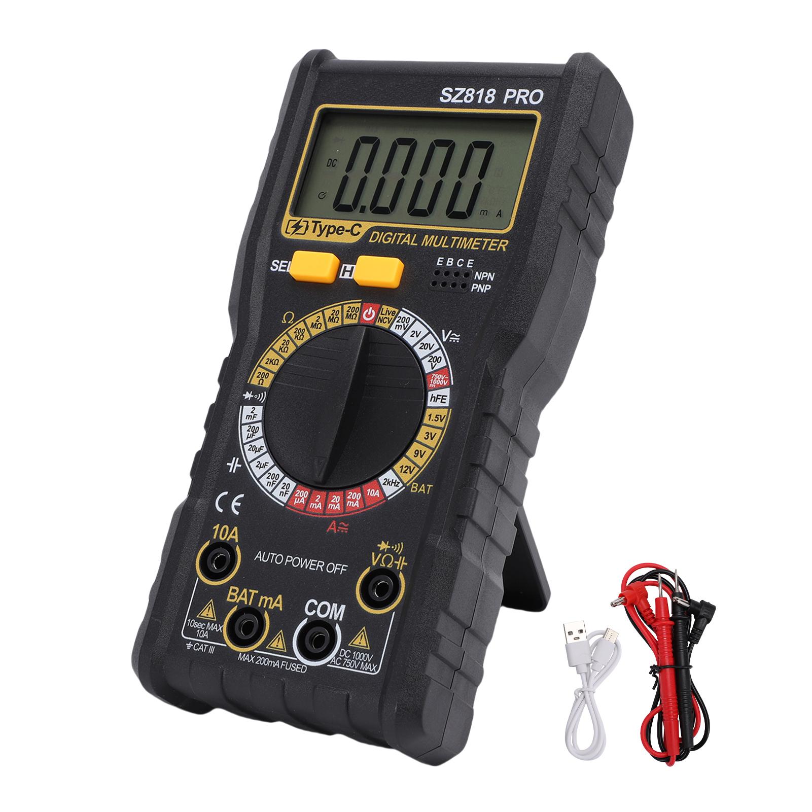 

Цифровий мультиметр, 1999 відліків, тестер напруги AC DC з РК-підсвічуванням, утримання даних, автоматичне вимкнення, транзистор HFE