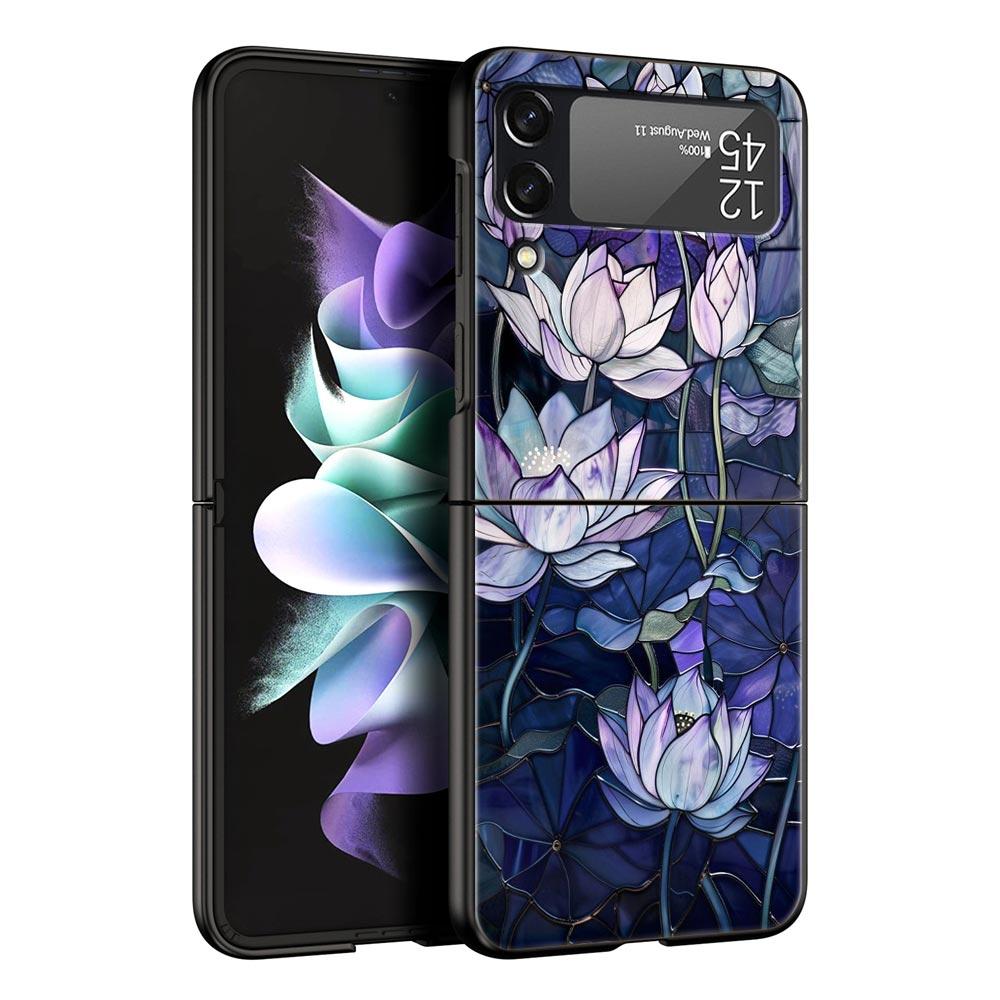 Phone Case for Samsung Galaxy Z Flip 3 4 5 6 7 Folding Shell For Samsung Z Flip4 Flip5 PC Hard Cover Flower marble Geometry