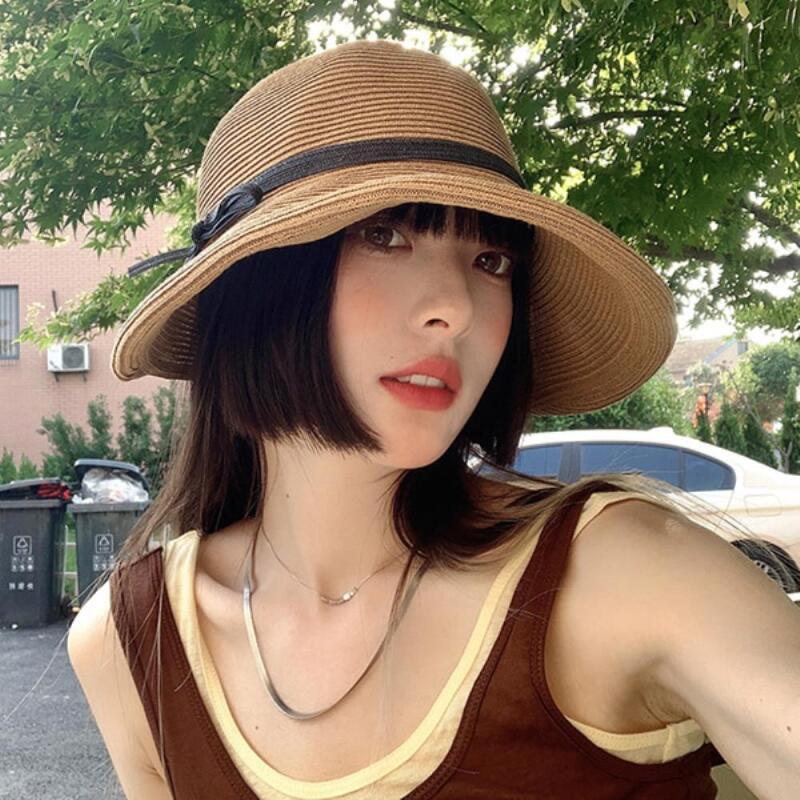 Женская летняя пляжная панама-ведро с ремешком C4579_Beige