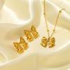 18k Gold & Stainless Steel French Ribbon Bow Necklace & Earring Set