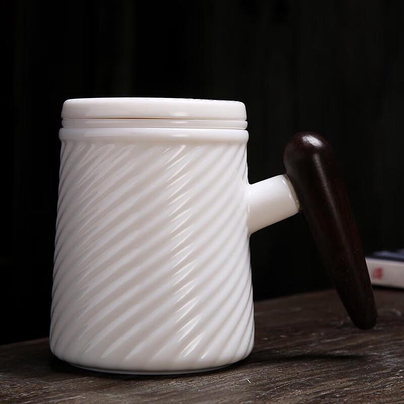 

Mutton-Fat Jade White Porcelain Tea Mug with Lid and Crystal Filter