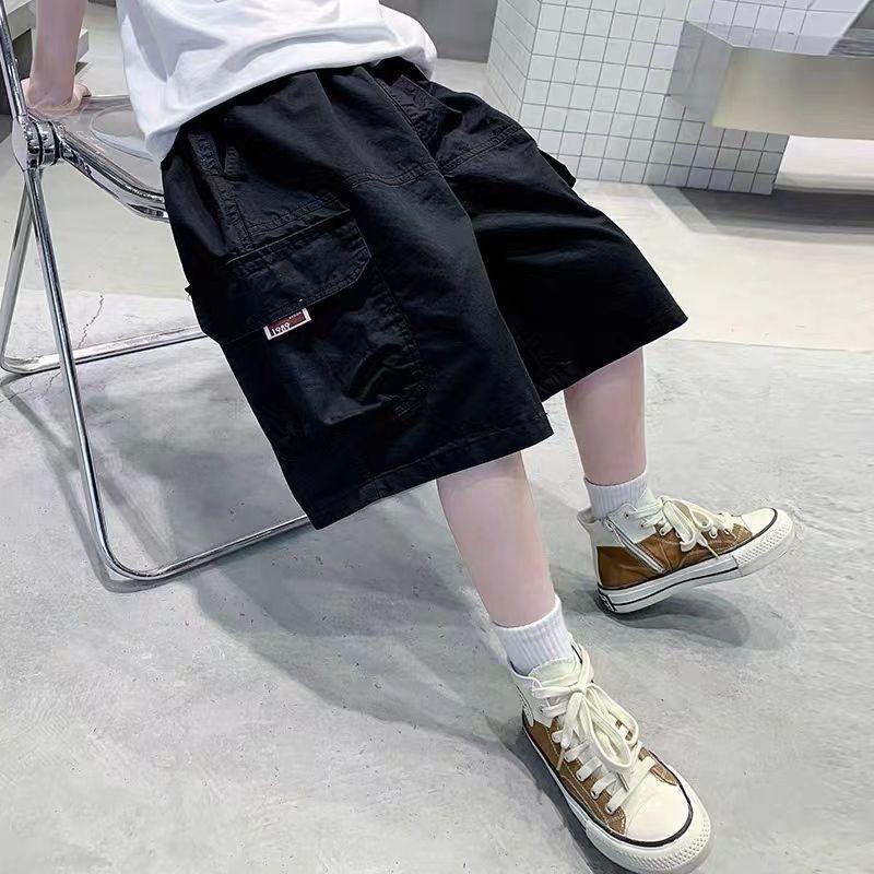 Summer Kids Boys Shorts Thin Solid Junior Boys Half Suspenders Casual Elastic Waist Kids Boys Overalls Teens Shorts 120