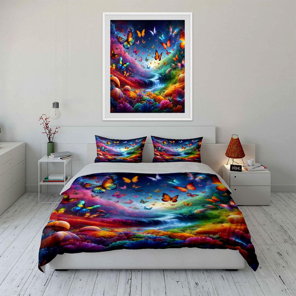 Colorful Butterfly Forest Décor Set Multiple Sizes Kid'S And Adults' Bedroom Exquisite 3Pc Bedding Set, Gift