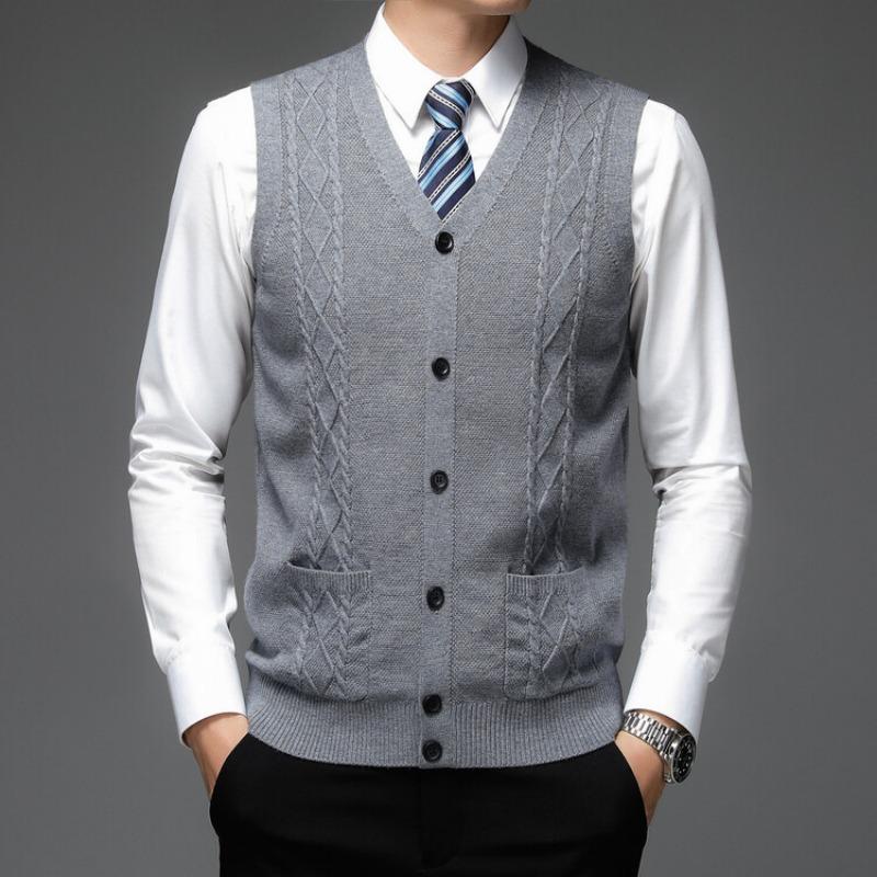 Men S Sleeveless Knit Cardigan Vest Solid Color Casual Style