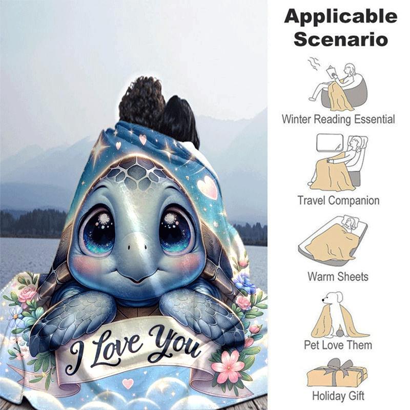 1pc Turtle Printing Lightweight Flannel Blanket, Comfortable and Warm Blanket, for Camping Sofa Bed and Couch Office, in All Seasons