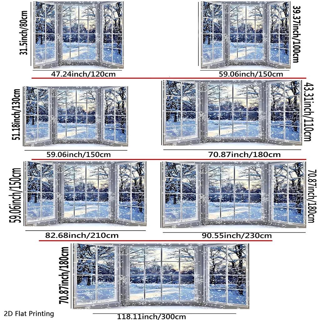 2D flat banner - Background fabric winter scene outside the window wall decoration banner suitable for living roomZL
