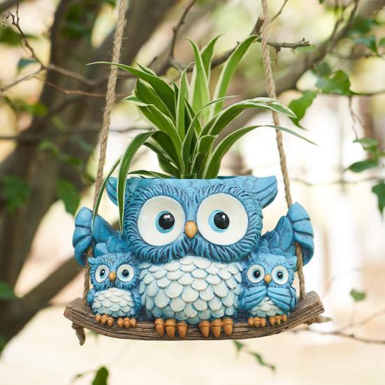 

Swing Owl Hanging Planter Owl Flower Pot with Drainage Hole Resin Decorative