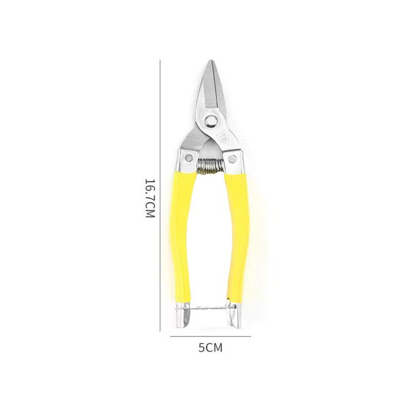

Прямая головка Лезвие из нержавеющей стали Бытовые секаторы Мощные ножницы для фруктового сада с автоматической возвратной пружиной жёлтый