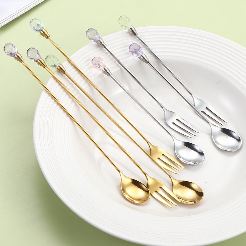 Spoon Set Long Handle Teaspoon 430 Stainless Steel Diamond Ice Spoon Perfect For Dessert Ice Cream Coffee Cocktail