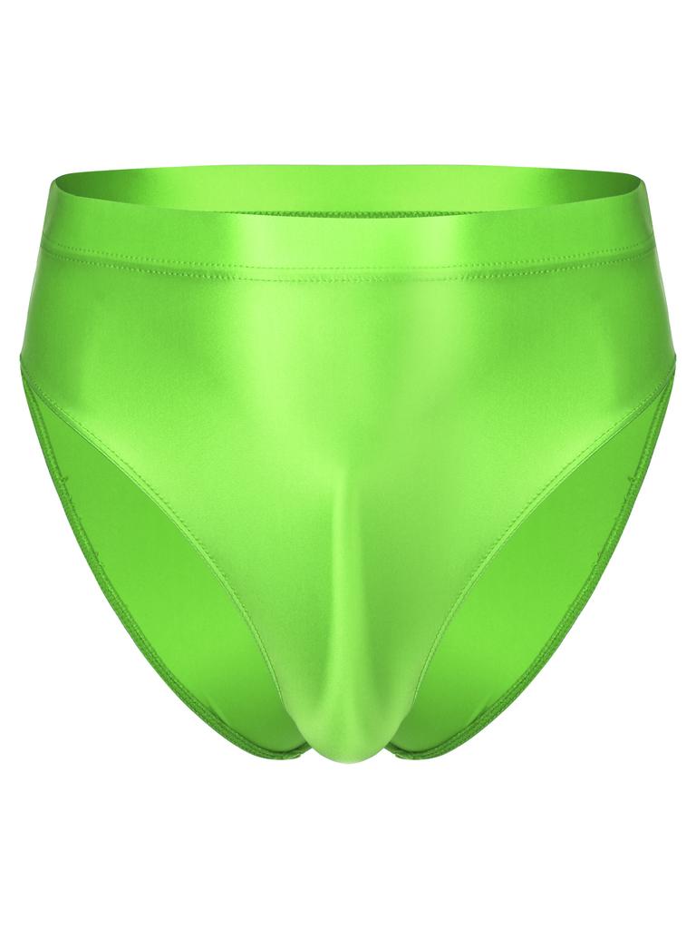 Glänzende High-Waist-Slips für Herren, einfarbig, mit elastischem Bund, Unterwäsche