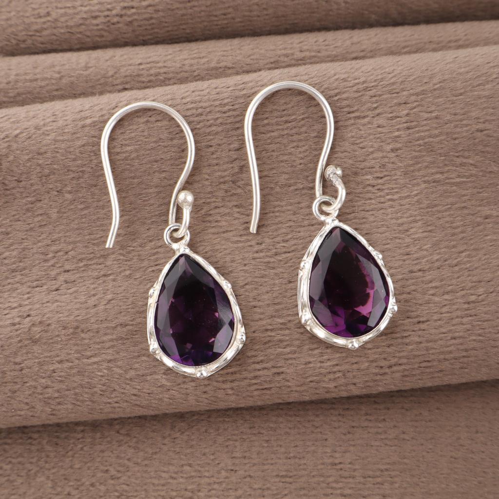 African Amethyst Earrings, 925 Solid Sterling Silver Gemstone Jewelry, Handmade Earrings, For Thanksgiving Gift