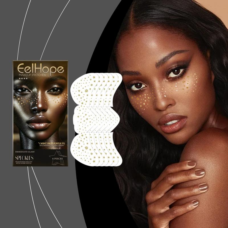 

6pcs Facial Spot Glitter Sticker Fake Freckle Metallic Golden Irregular Waterproof Temporary Tattoo Star Sticker For Makeup Party one size