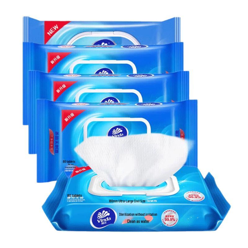 Vinda Unscented Antibacterial Wet Wipes, 80-Count, 5-Pack
