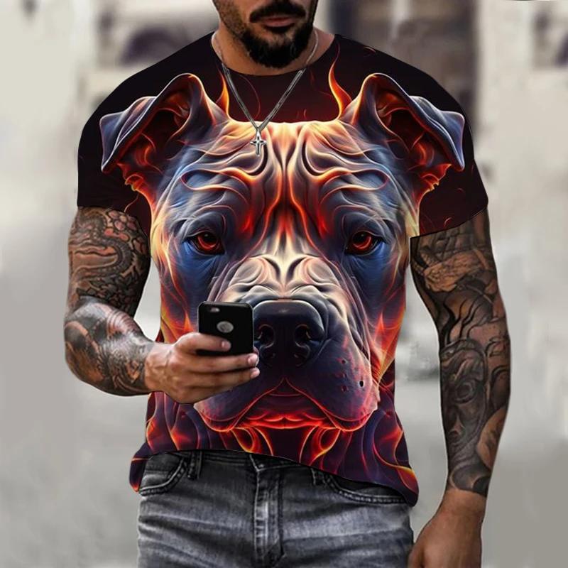 Summer Round Neck 3D Funny Dog Print Top Fashionable Casual Short Sleeved Men's T-shirts